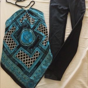Turquoise handkerchief hem halter top