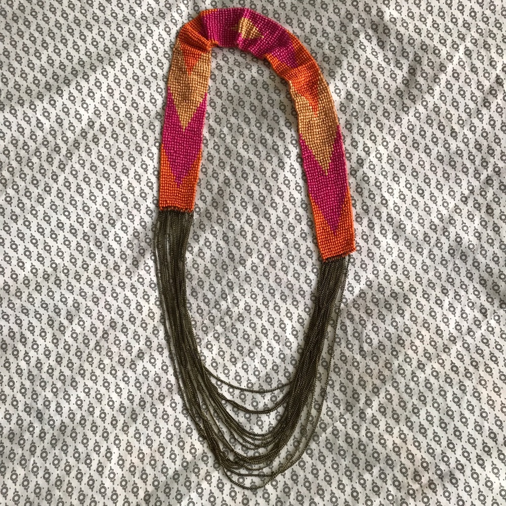 Bright Orange and Pink Beaded Necklace