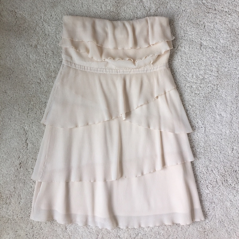Cream Strapless Ruffled Dress