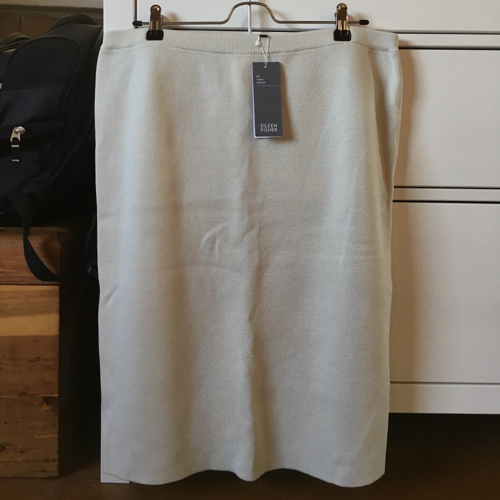 NWT Eileen Fisher Large Silk-Cotton Straight Skirt
