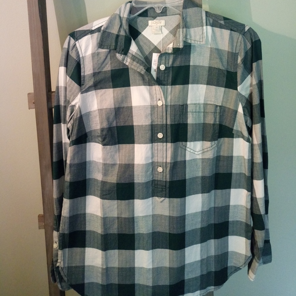 J Crew plaid pop over shirt
