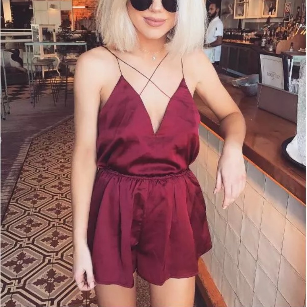 🍦Red Satin sexy Romper