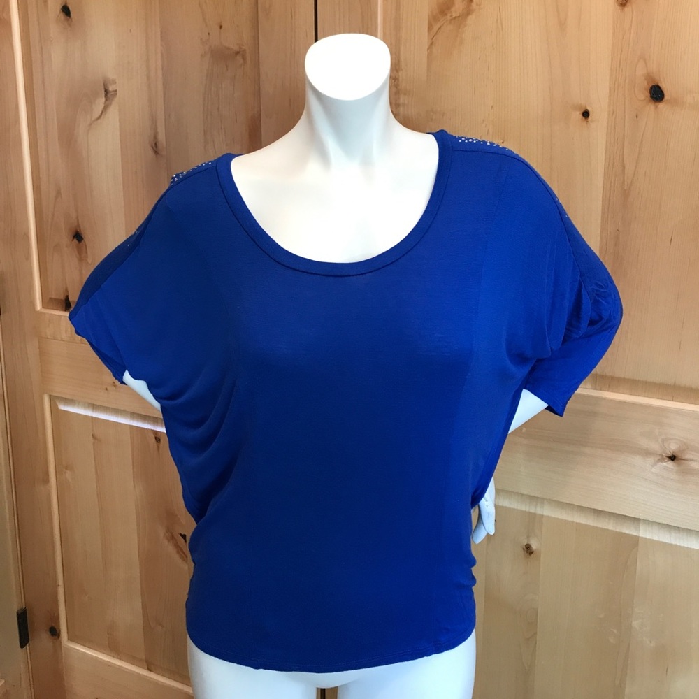 Blue dolman sleeve top