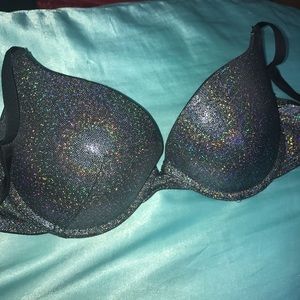 Padded holographic iridescent metallic bra