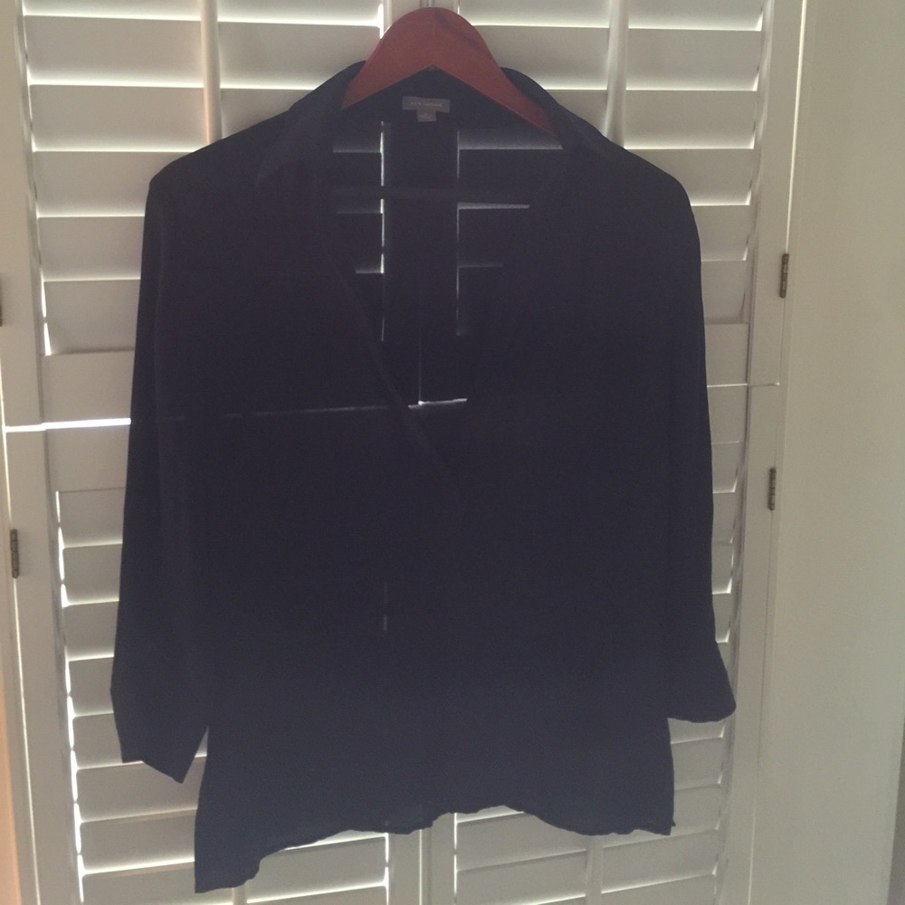 ANN TAYLOR sheer Medium Navy blouse
