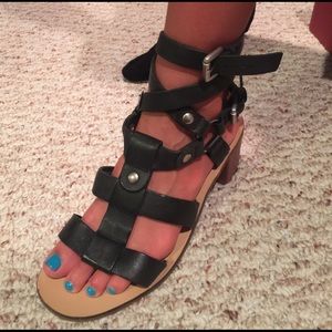 Topshop Strappy Heeled Sandal 8.5 Black Leather