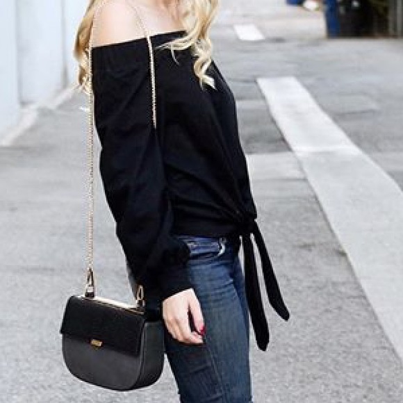 Ily Couture Tops - 🌻LAST CHANCE🌻Off Shoulder Tie Sweatshirt Top