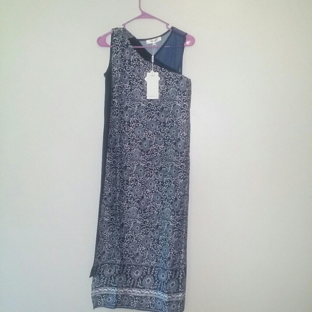 NWT Navy Blue Asymmetrical Ankle Length Dress