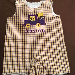 LSU monogrammed shortall