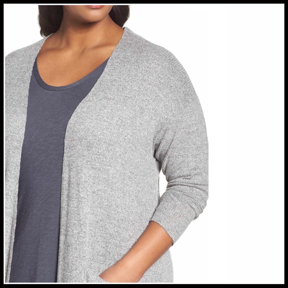 SEJOUR LONG GREY SWING DUSTER CARDIGAN W/POCKETS - Picture 3 of 8