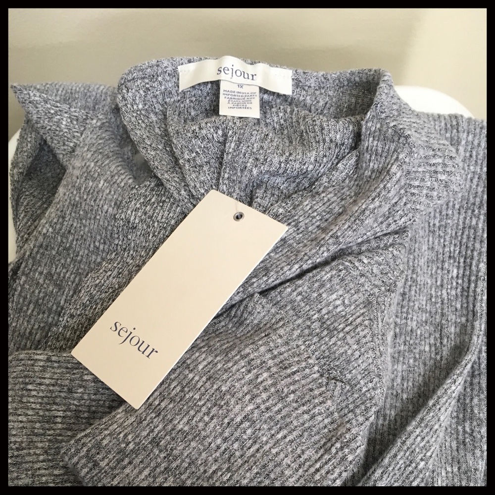 SEJOUR LONG GREY SWING DUSTER CARDIGAN W/POCKETS - Picture 5 of 8