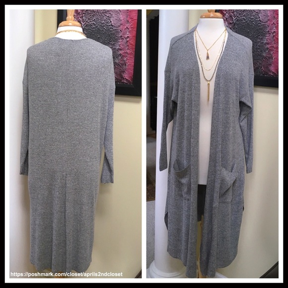 SEJOUR LONG GREY SWING DUSTER CARDIGAN W/POCKETS - Picture 2 of 8