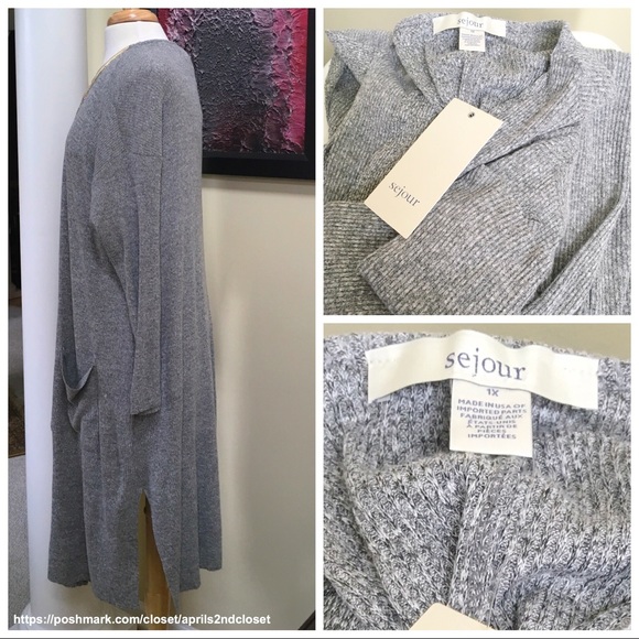 SEJOUR LONG GREY SWING DUSTER CARDIGAN W/POCKETS - Picture 6 of 8