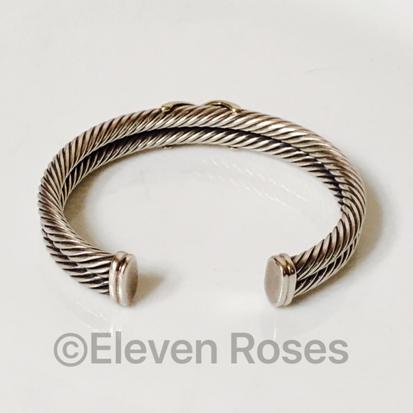 David Yurman 925 14k Double Cable X Cuff Bracelet - Picture 2 of 7