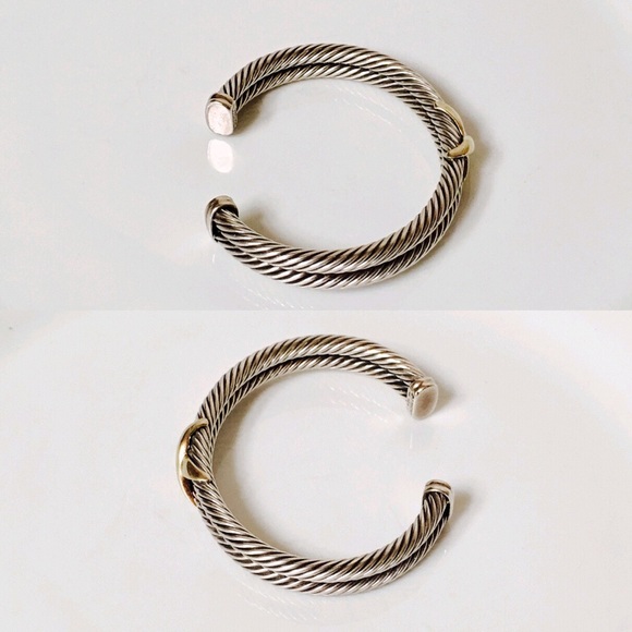 David Yurman 925 14k Double Cable X Cuff Bracelet - Picture 3 of 7