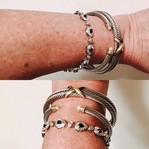 David Yurman 925 14k Double Cable X Cuff Bracelet - Picture 4 of 7