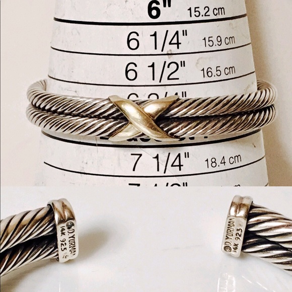 David Yurman 925 14k Double Cable X Cuff Bracelet - Picture 5 of 7