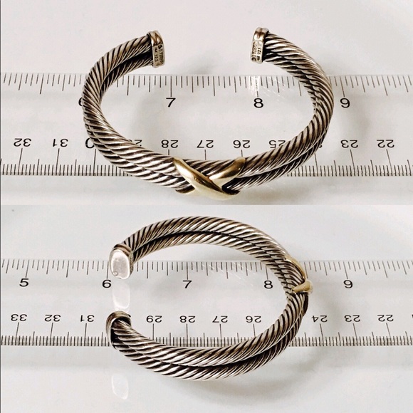 David Yurman 925 14k Double Cable X Cuff Bracelet - Picture 6 of 7