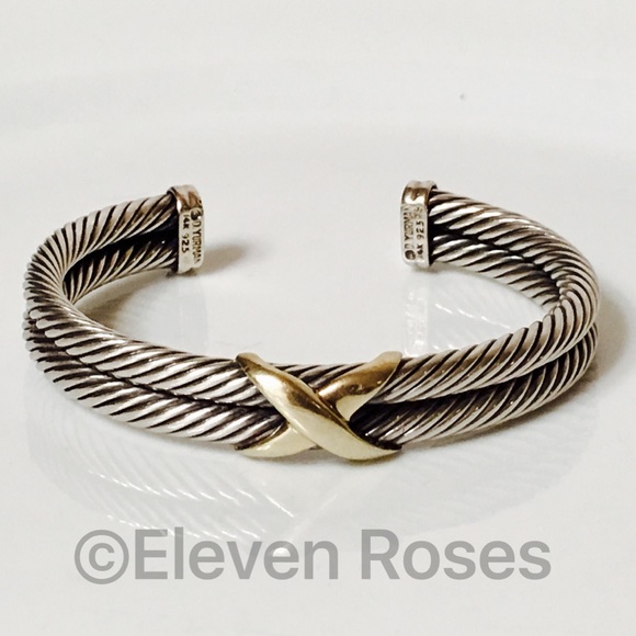 David Yurman 925 14k Double Cable X Cuff Bracelet - Picture 7 of 7