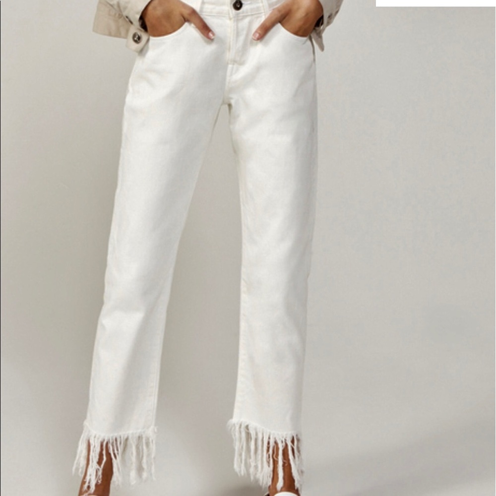 3x1 NYC High-Rise Straight Cropped Fringe Jeans
