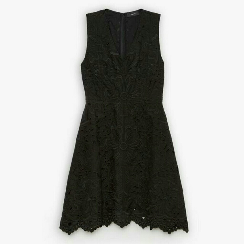 Theory embroidered linen black dress