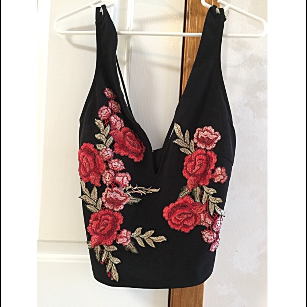 Black Rose Embroidered Tank Top