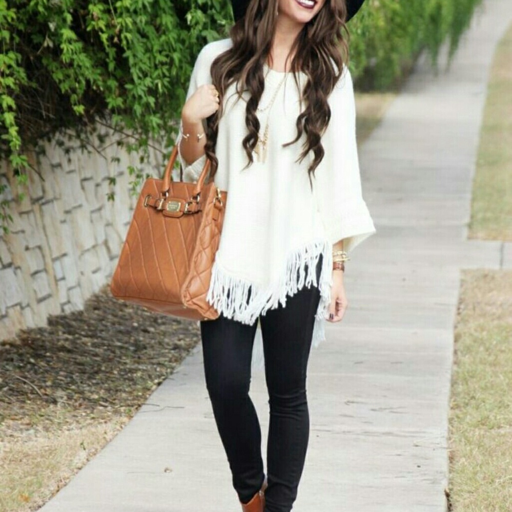 Great American Sweater Company Cream Poncho