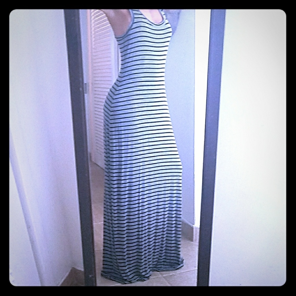 Jersey Cotton Gray and Black stripe Maxi dress