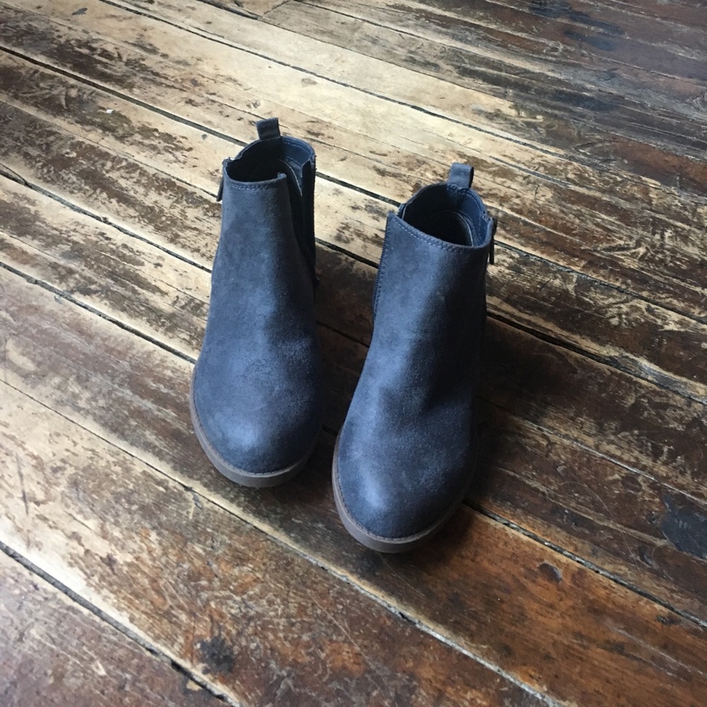Gray ankle booties with side zipper