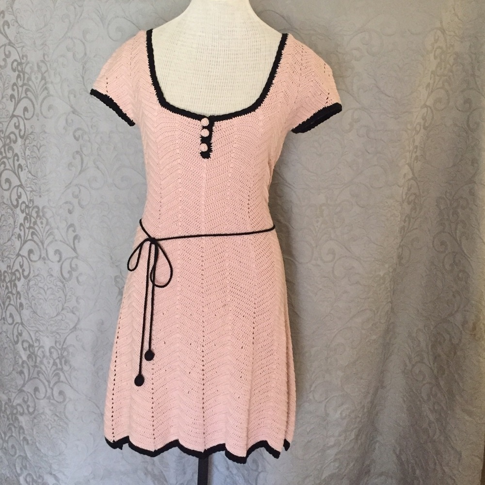 Betsey Johnson Pink and black crochet dress