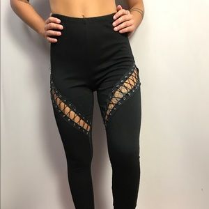 Nasty Gal Hi Waist Lace-Up Leggings