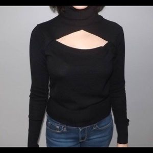 Cropped Black Turtleneck with a Cut Out