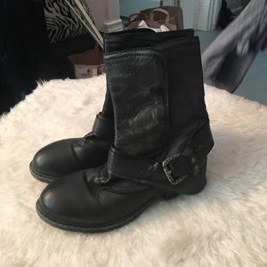 Grey leather ankle boots