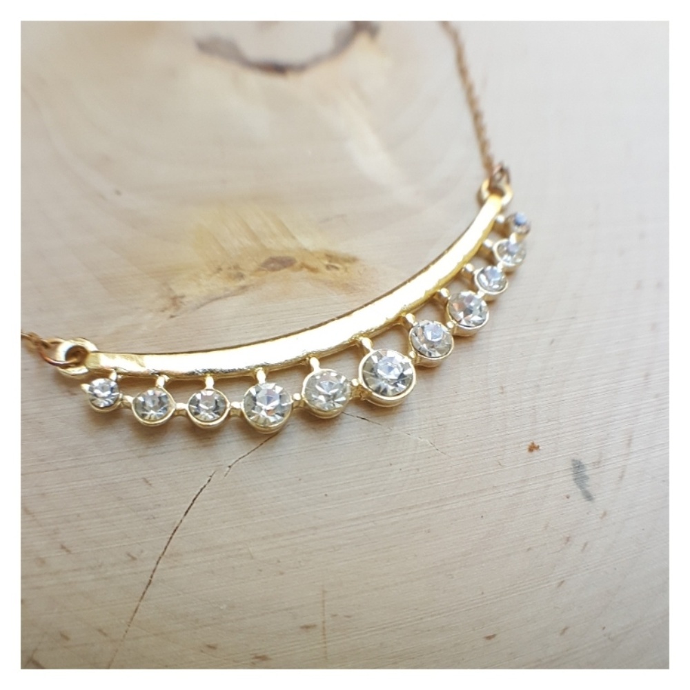 Gold Tone Rhinestone Accent Bar Tiara Necklace