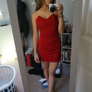 Red strapless dress