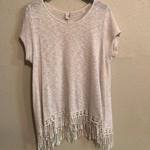 Altar'd state/paper crane fringe top. Size L.