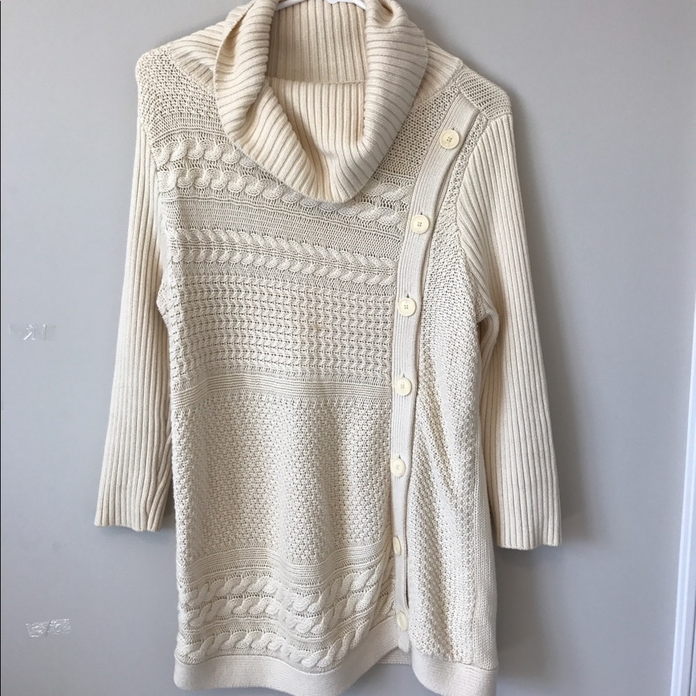 Banana Republic Beige Cowl Neck Cable Knit Sweater