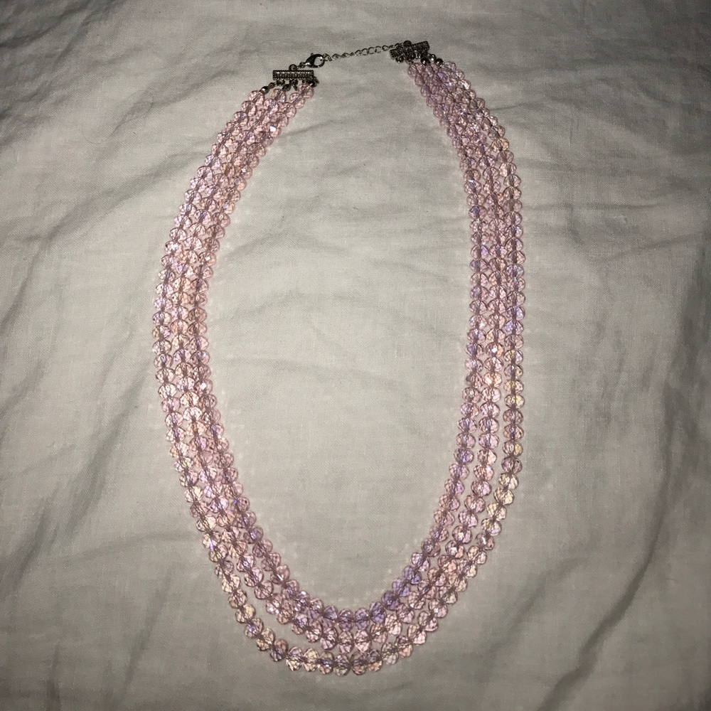 NWOT three tier pink crystal necklace