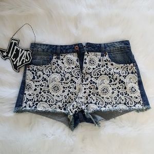 Forever 21 High Waisted Lace Denim Shorts Size 28