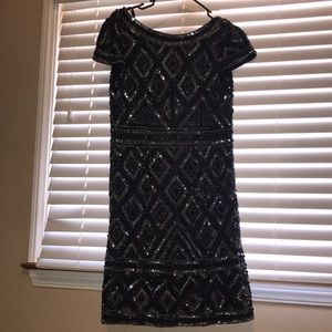Short beaded cocktail dress navy/silver/black