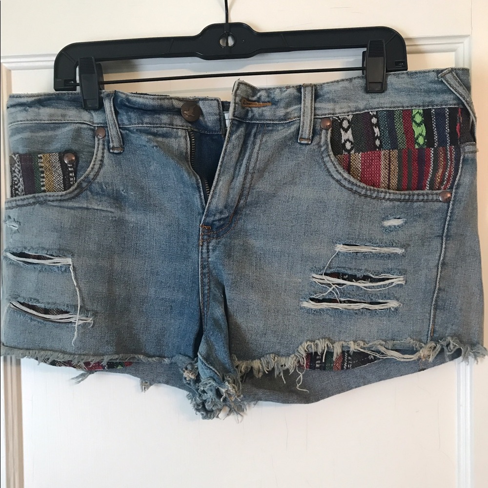 Free People Denim Shorts with Pattern Detail