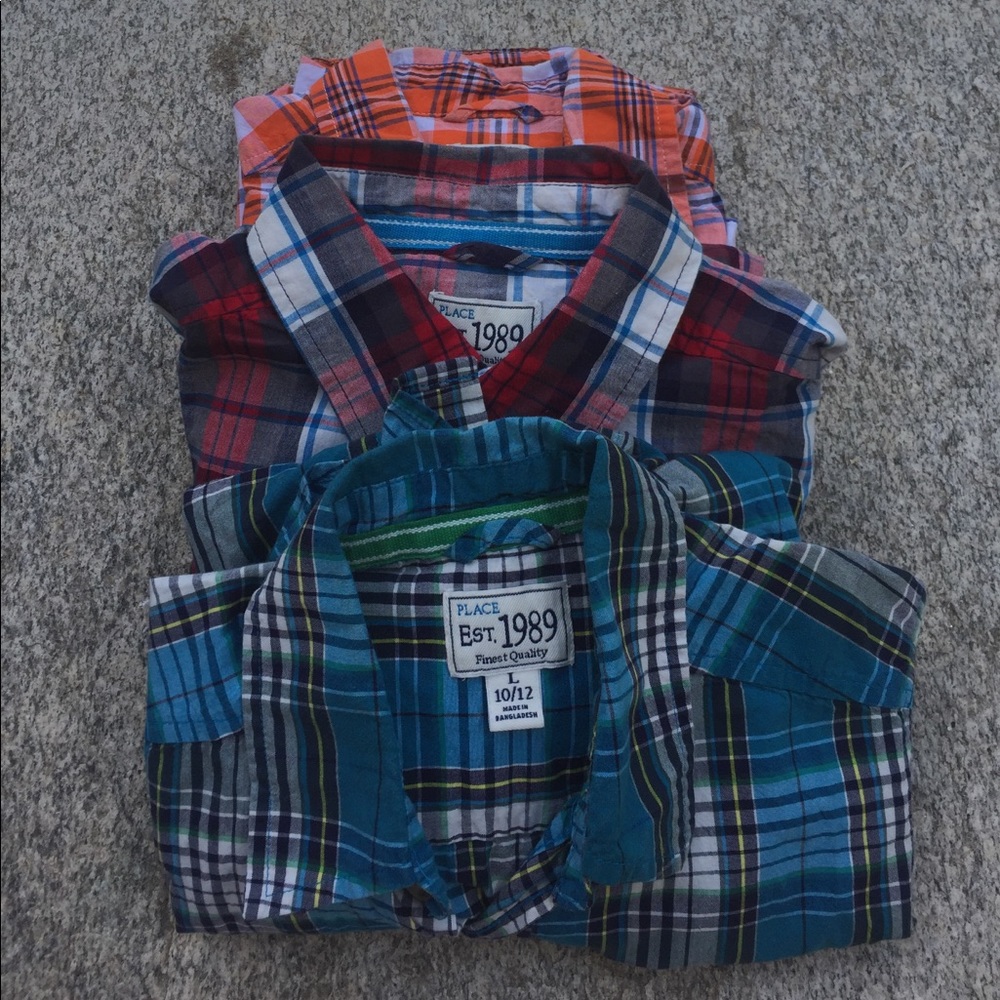 Lot of 3 boys plaid button up shirts
