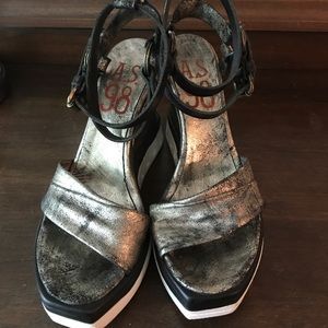 A.S. 98 strappy metallic leather wedges