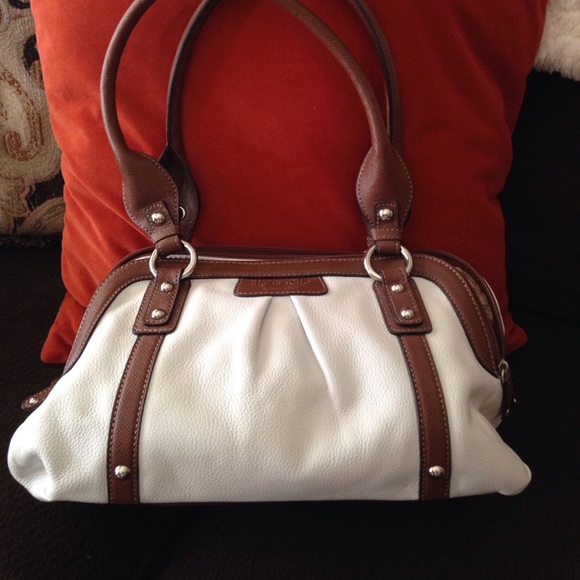 White & brown leather handbag - Picture 1 of 4