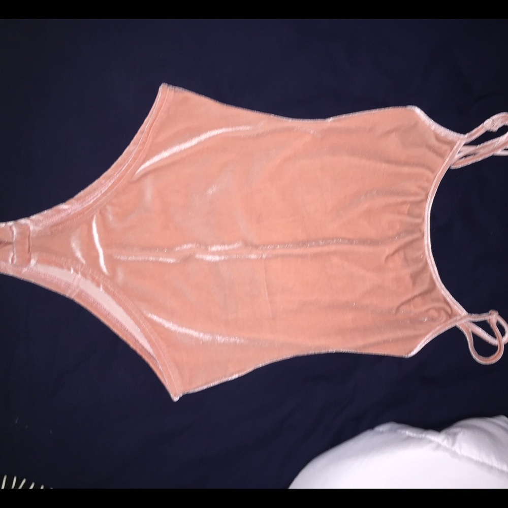 Pink, velvet bodysuit