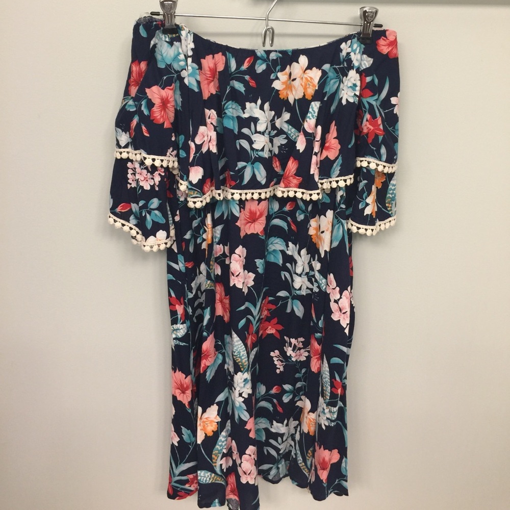 Off the Shoulder Navy Floral Dress