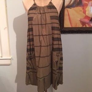 Old Navy Olive and Black Linen Halter Dress