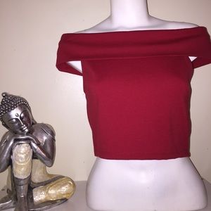 Red off the shoulder top.