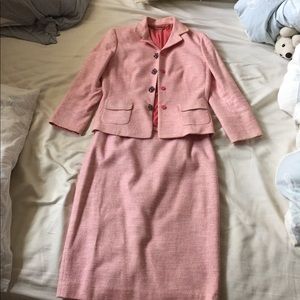 Elie Tahari Skirt Suit Set sz 2 Pink Tweed