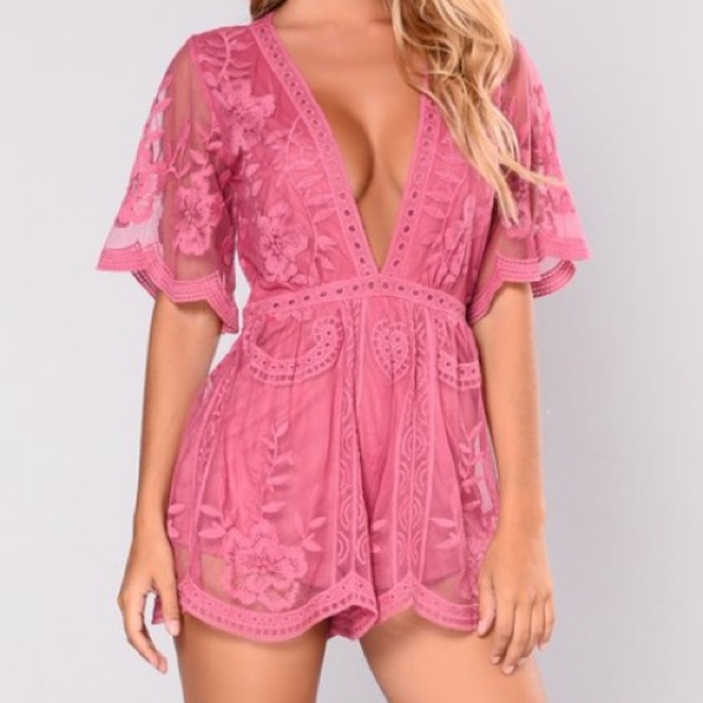 Brand new pink lace romper